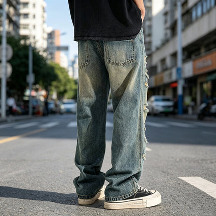 Mens Distressed Baggy Casual Pants With Rips — view 2