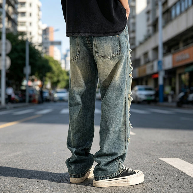 Mens Distressed Baggy Casual Pants With Rips — view 2