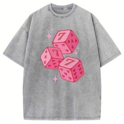 Pink Dice With Stars Graphic Printed Street Style Men's Short Sleeves — Grey