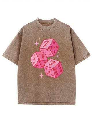 Pink Dice With Stars Graphic Printed Street Style Men's Short Sleeves — CoffeeBrown