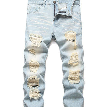 Men's Motorcycle Zipper-Decorated Jeans Slim Fit Ripped — 1006Light Blue