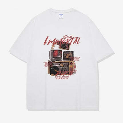 American Retro Short Sleeve T-shirt Men — White
