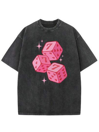 Pink Dice With Stars Graphic Printed Street Style Men's Short Sleeves — BLACK