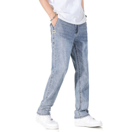 Thin Loose Light Business Straight Jeans — Light Blue