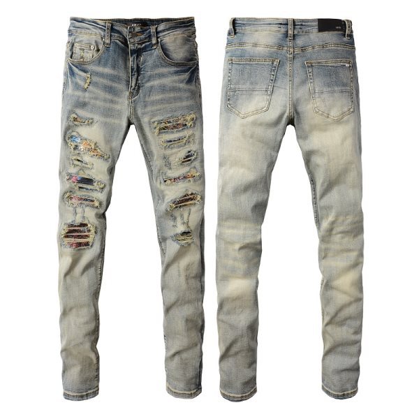 Meigao Street Vintage Crumpled Ripped Cat Beard Patch Printed Jeans Men — view 2