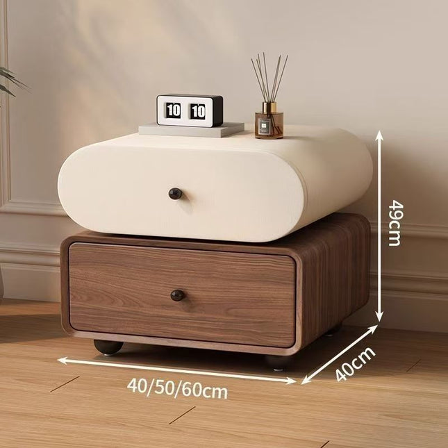 Light-luxury High-end Cream-toned Solid Wood Vintage Bedside Table — view 2