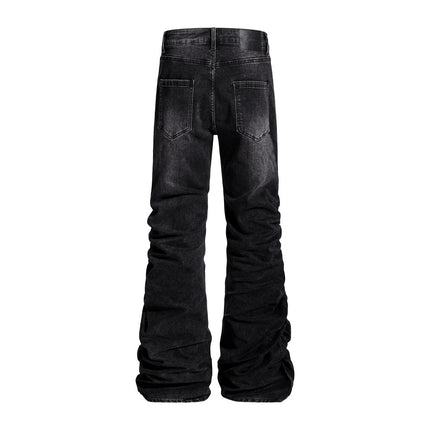 Mens Niche Designer-style Heavy-pleated Textured Denim Jeans — view 4