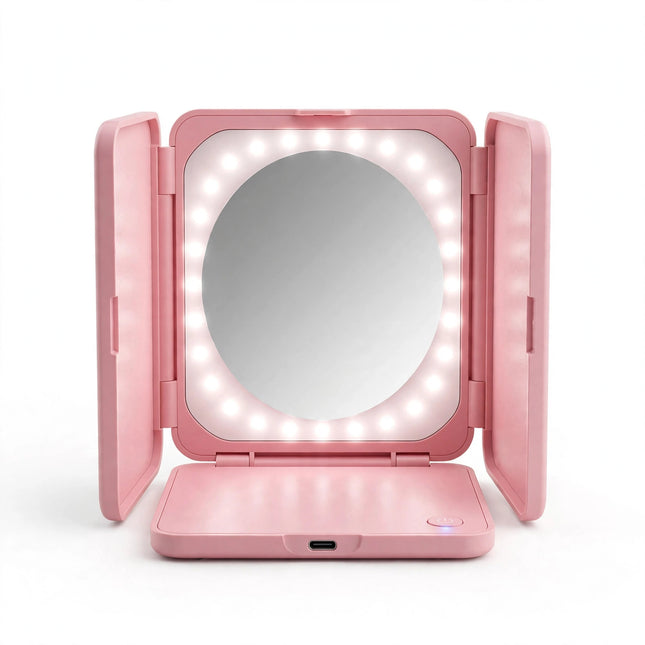 LED Folding Makeup Mirror — Pink