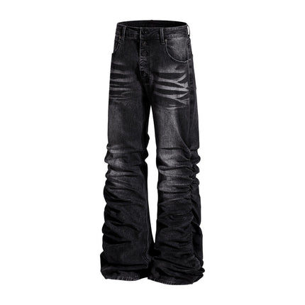 Mens Niche Designer-style Heavy-pleated Textured Denim Jeans — view 5