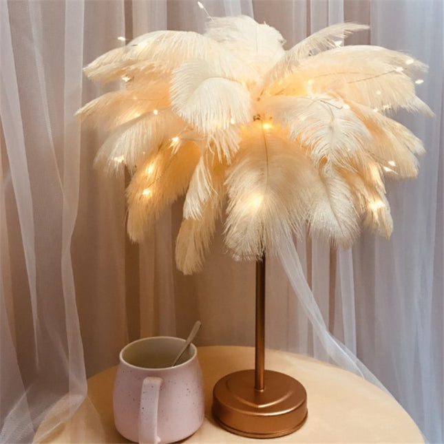 Remote Control Feather Table Lamp USB Battery Power — view 2