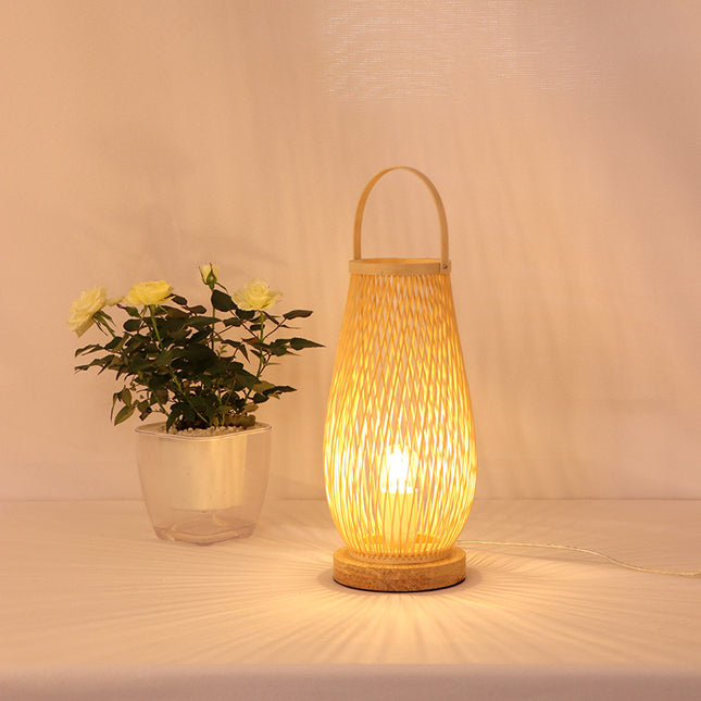 Japanese Style Hotel Bedside Lamp Modern Minimalist Bamboo Weaving — view 2