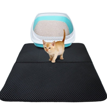 Waterproof Pet Cat Litter Mat EVA Double Layer Cat Litter Trapping Pet Litter Cat Mat Clean Pad Products For Cats Accessories — Black