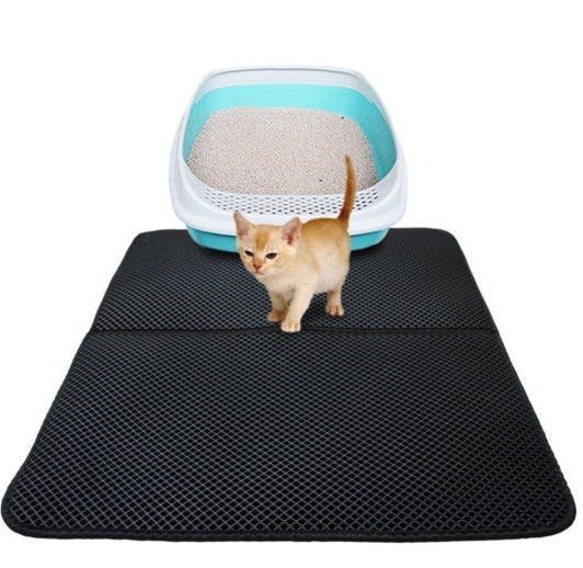 Waterproof Pet Cat Litter Mat EVA Double Layer Cat Litter Trapping Pet Litter Cat Mat Clean Pad Products For Cats Accessories — Black