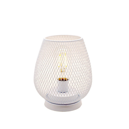 Retro Iron Art Table Lamp Battery Powered Night Light Hollowed Out Birdcage — White