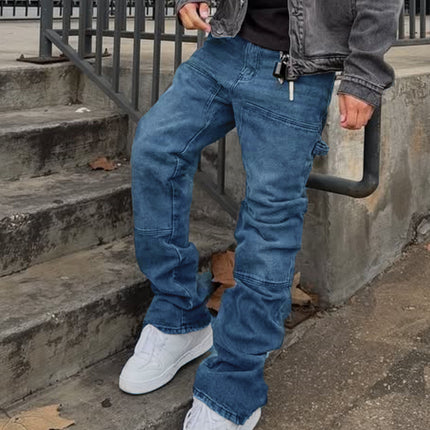 Wide-leg Casual Ripped Hip-hop Stretch Bootcut Trousers — Blue
