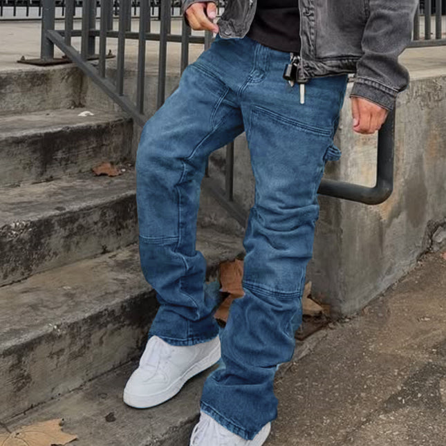 Wide-leg Casual Ripped Hip-hop Stretch Bootcut Trousers — Blue