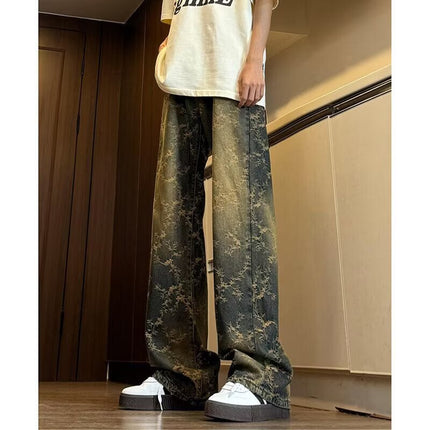 Mens American-Style Retro Jacquard Denim Jeans — view 5