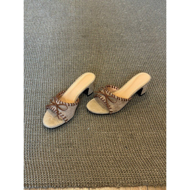 Retro Bow-knot High-heeled Woven Slide Sandals — view 2