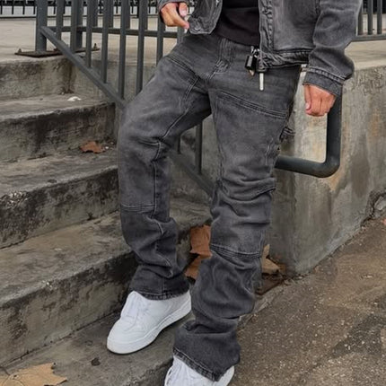 Wide-leg Casual Ripped Hip-hop Stretch Bootcut Trousers — Gray