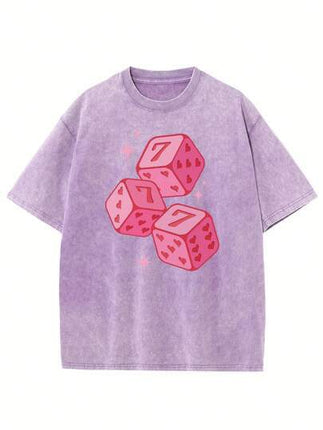 Pink Dice With Stars Graphic Printed Street Style Men's Short Sleeves — VioletPurple