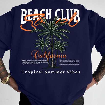 Vintage Coconut Tree Pattern T-shirt — Navy Blue