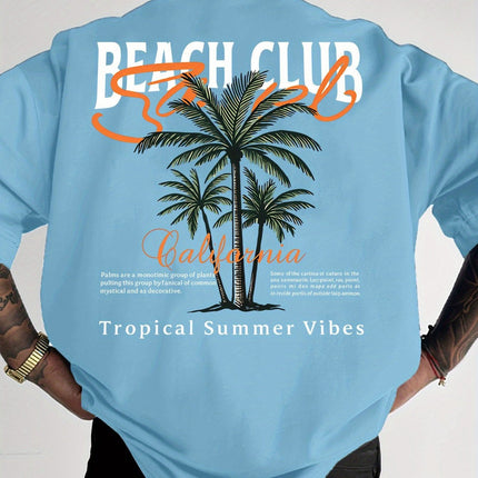 Vintage Coconut Tree Pattern T-shirt — Light Blue