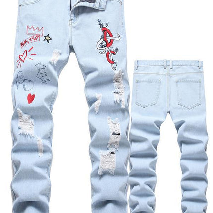 Men's Motorcycle Zipper-Decorated Jeans Slim Fit Ripped — view 2