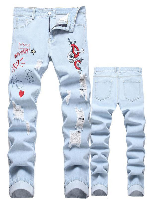 Men's Motorcycle Zipper-Decorated Jeans Slim Fit Ripped — view 2