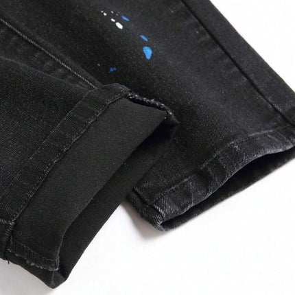 Men's Fashionable Straight-Leg Ripped Black Jeans — view 6