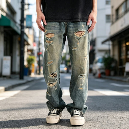 Mens Distressed Baggy Casual Pants With Rips — view 1