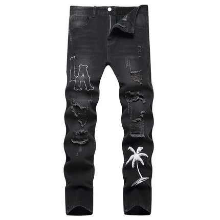Men's Motorcycle Zipper-Decorated Jeans Slim Fit Ripped — view 8