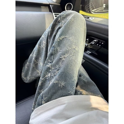 Mens American-Style Retro Jacquard Denim Jeans — view 2