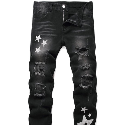 Men's Motorcycle Zipper-Decorated Jeans Slim Fit Ripped — 1007Black