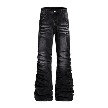 Mens Niche Designer-style Heavy-pleated Textured Denim Jeans — view 3