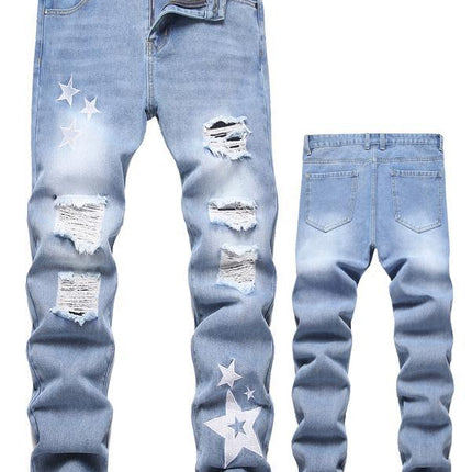 Men's Motorcycle Zipper-Decorated Jeans Slim Fit Ripped — view 5