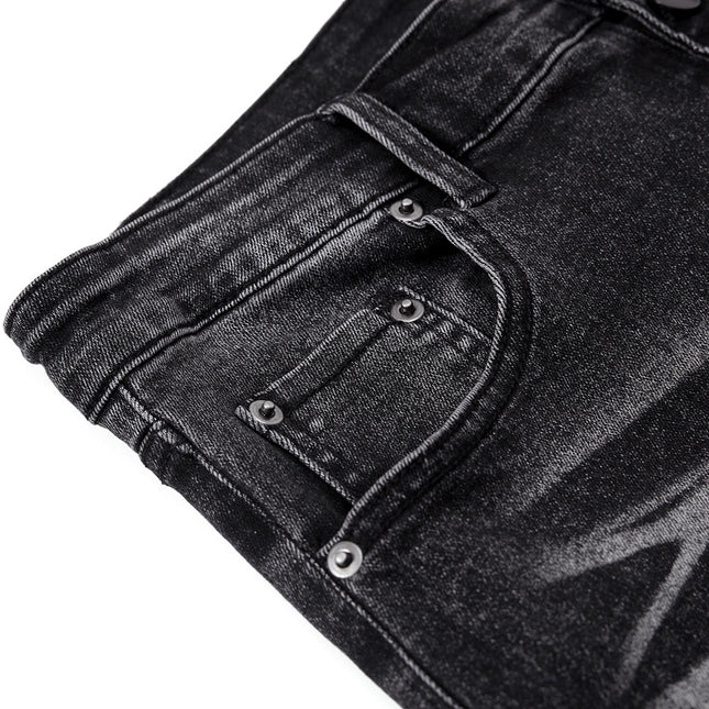Mens Niche Designer-style Heavy-pleated Textured Denim Jeans — view 2