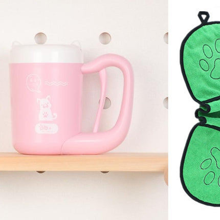 Pet Cat Dog Foot Clean Cup Washing Brush Paw Washer — Pink and green