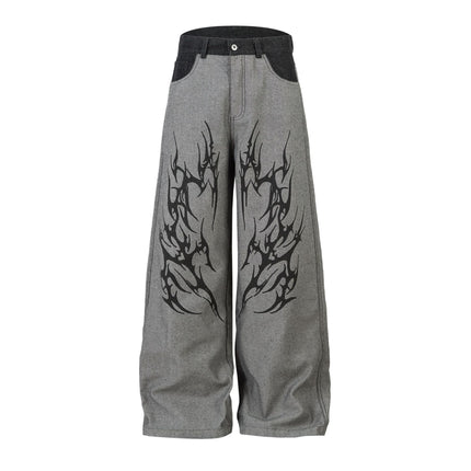 Mens American Style High Street Wide Leg Denim Jeans — Gray