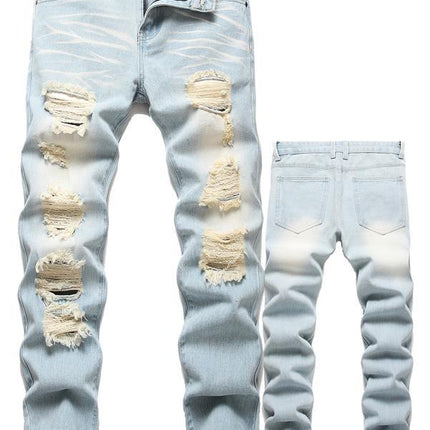 Men's Motorcycle Zipper-Decorated Jeans Slim Fit Ripped — view 7