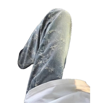 Mens American-Style Retro Jacquard Denim Jeans — view 8