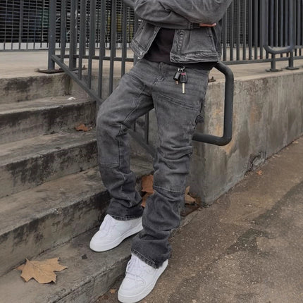 Wide-leg Casual Ripped Hip-hop Stretch Bootcut Trousers — view 1