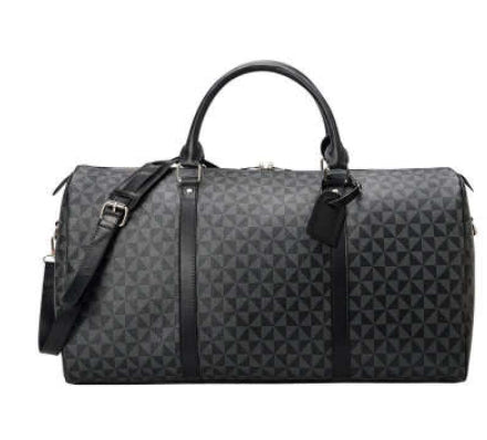 Large-Capacity Business Travel Duffel Bag Printed Boston Bag Handheld Crossbody Bag — Black