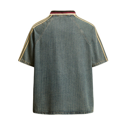 Mens Retro Punk Street-Style Patchwork Raglan Half-Sleeve Cotton Top — view 4