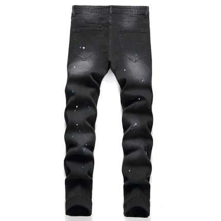 Men's Fashionable Straight-Leg Ripped Black Jeans — view 5