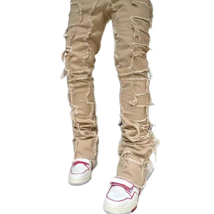 New Men's Denim Straight Pants European And American Street Fashion Stretch Patch Denim Straight Pants — view 9