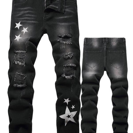 Men's Motorcycle Zipper-Decorated Jeans Slim Fit Ripped — view 10