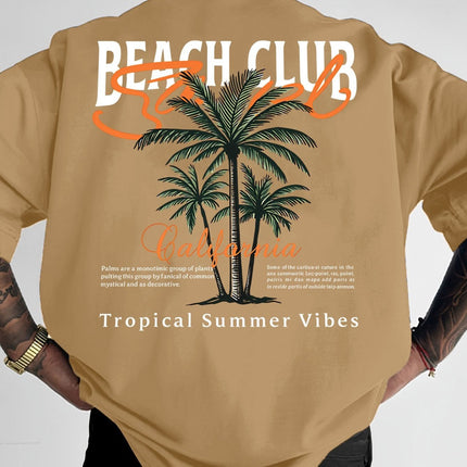 Vintage Coconut Tree Pattern T-shirt — Khaki
