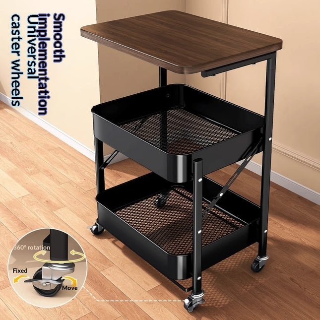 Vintage Small Cart Storage Rack, Floor Standing Snack Storage Rack, Foldable Storage Rack, Bedside Table, Sofa Side, Coffee Table — view 2