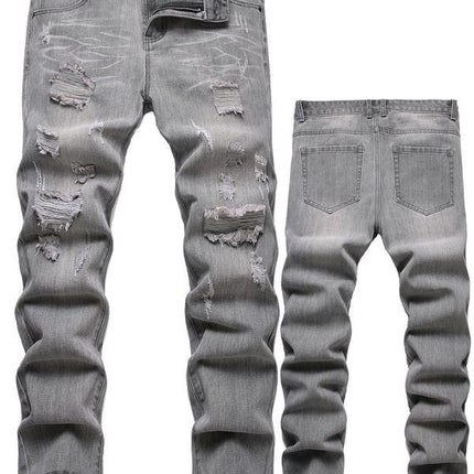 Men's Motorcycle Zipper-Decorated Jeans Slim Fit Ripped — view 3