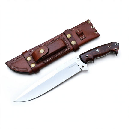 TIGEROUS Tactical 15-Inch Bowie Knife with Leather Sheath — view 1